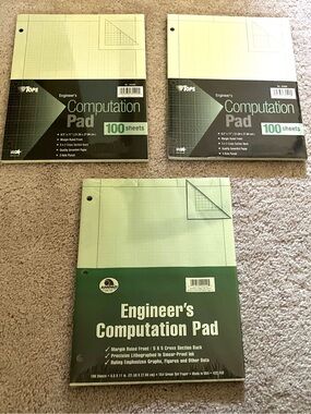 Lot of 3 Engineer’s Computation Pad 8-1/2" x 11" Green 300 Sheets Total